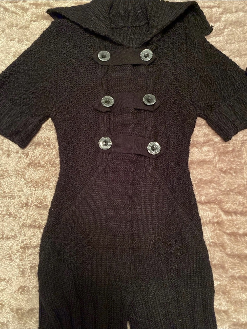 Black Short-Sleeve Knit Cardigan